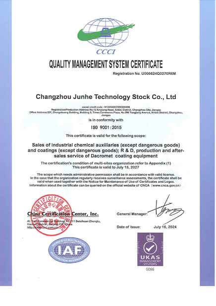 China Changzhou Junhe Technology Stock Co.,Ltd Certificações
